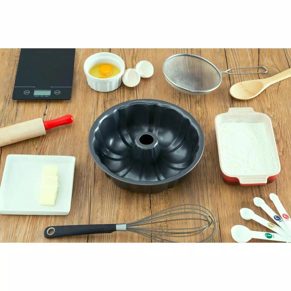 Home Basics Non-Stick Steel Fluted Bundt Cake Pan, Black