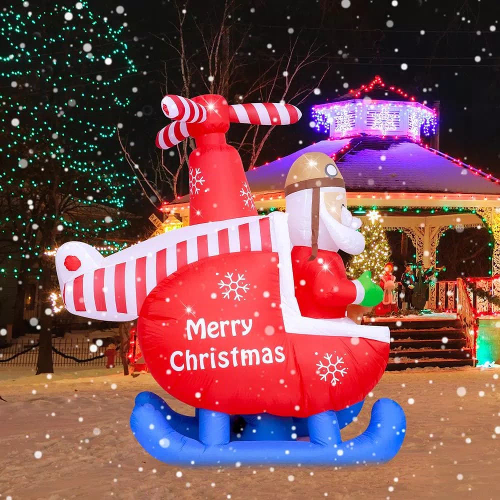 JOYDECOR 6 ft. Santa Claus on Helicopter Christmas Inflatable with Built-in LED Lights