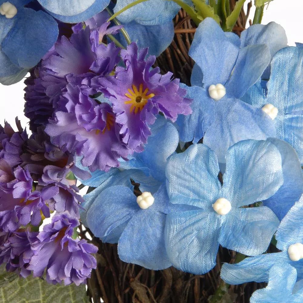 National Tree Company 32 in. Blue Hydrangea Flower Wreath with Green Leaves, Cottage Style