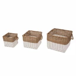 Glitzhome Natural White Square Wicker Willow Baskets, Set of 3 with Rope Handles thumbnail 3