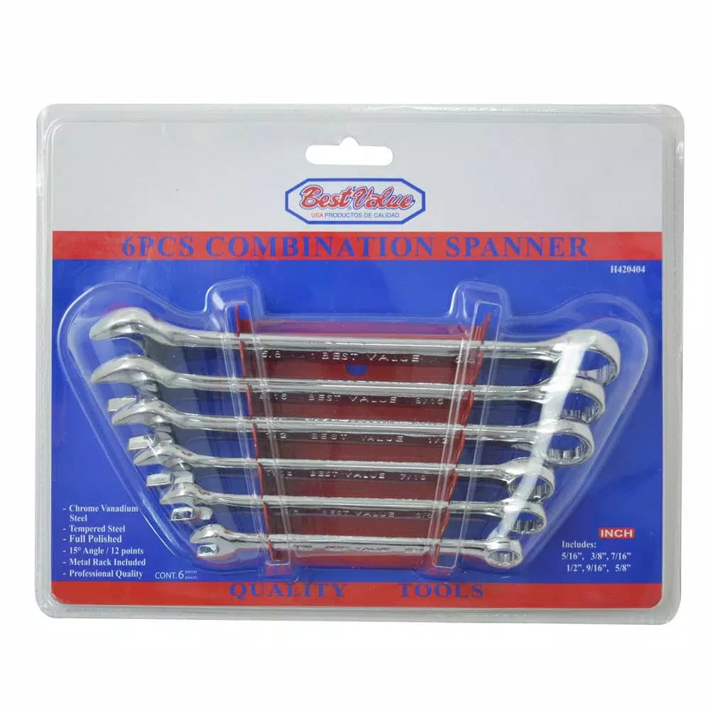 Best Value 6-Piece SAE Combination Wrench Set with Metal Storage Rack