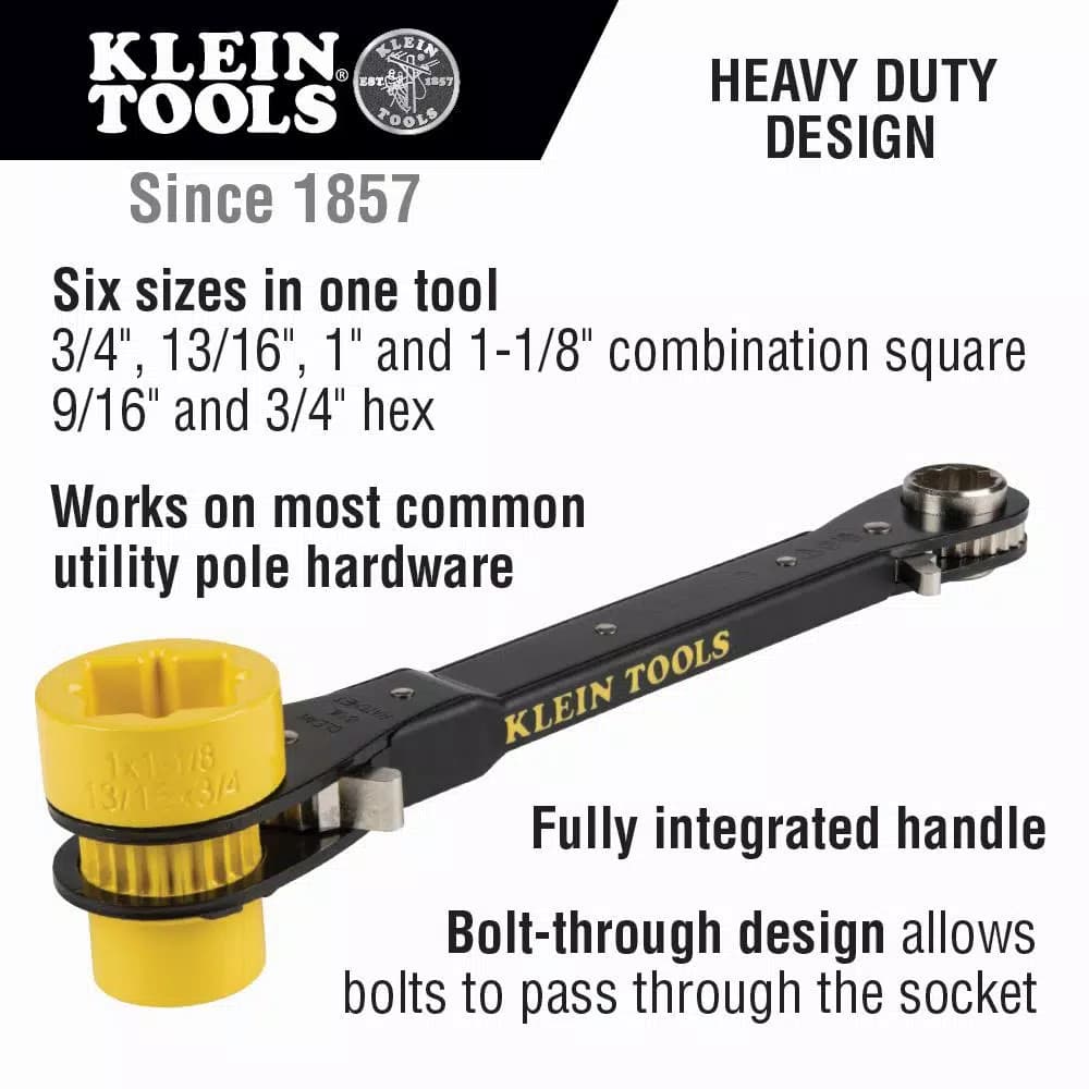 Klein Tools Heavy-Duty 6-in-1 Ratcheting Lineman's Wrench