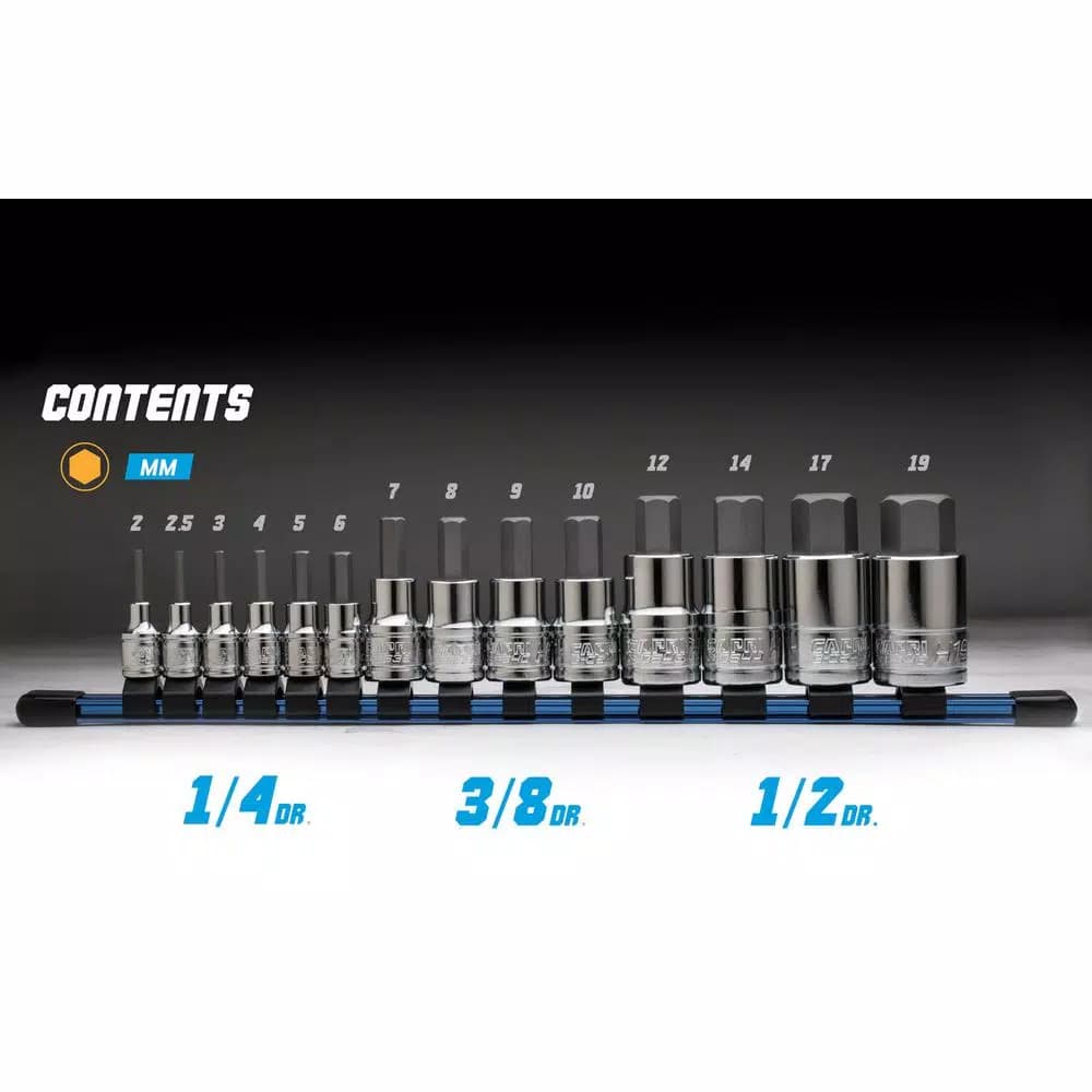 Capri Tools 14-Piece Metric Hex Bit Socket Set, S2 and Chrome Vanadium Steel