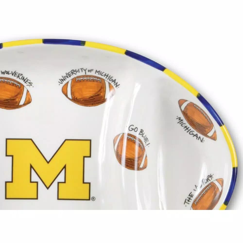 Magnolia Lane Michigan Ceramic Football Tailgating Serving Platter, 3-Section Divided Tray