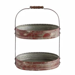 3R Studios Red 2-Tier Oval Iron Decorative Tray with Wood Handle thumbnail 1