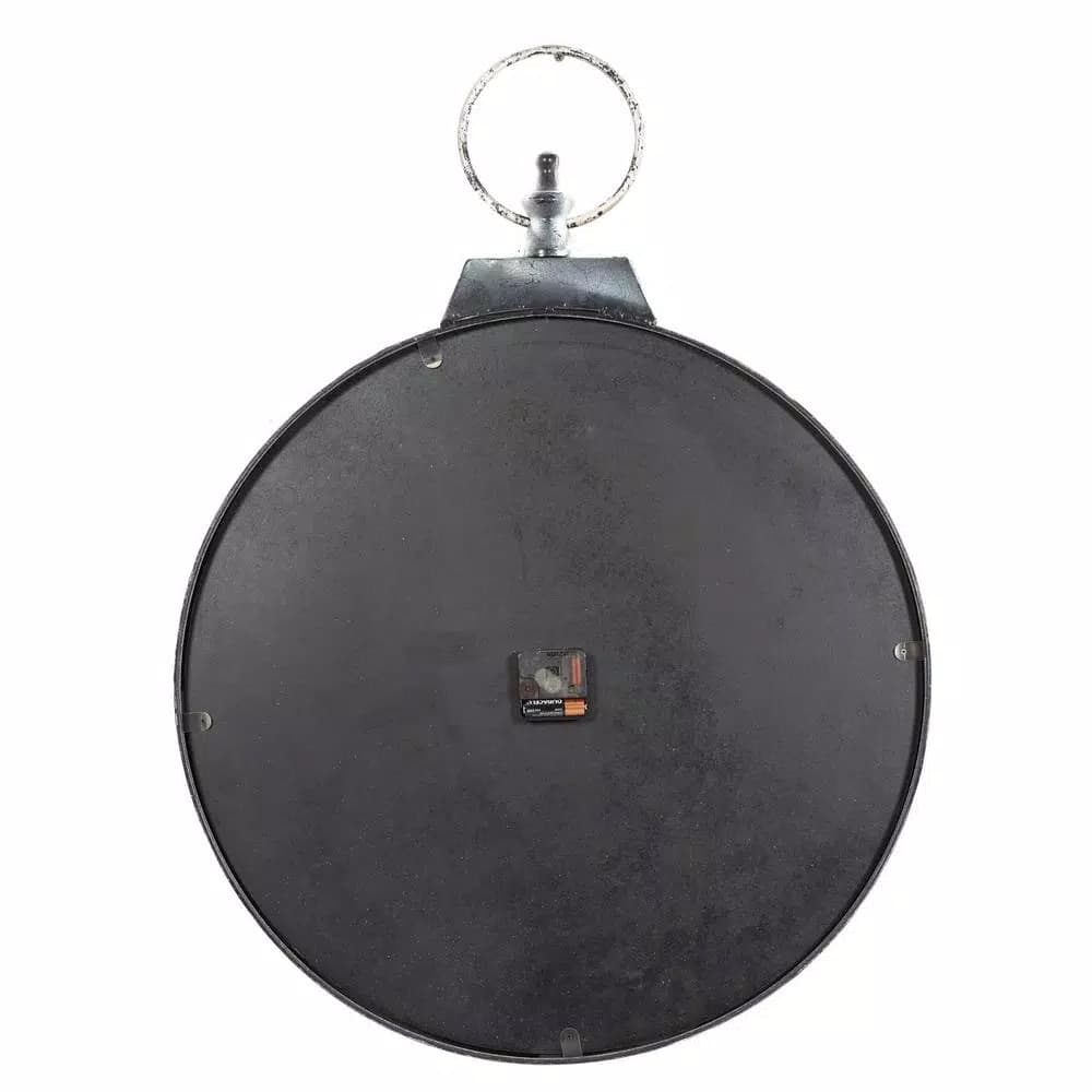 LITTON LANE 32 in. London Inspired Antique Round Wall Clock - Distressed White Metal Farmhouse Decor