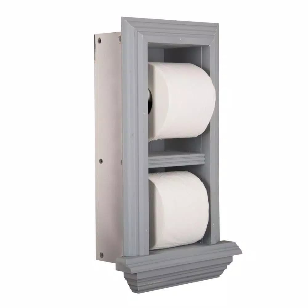 Unbranded Newton Recessed Toilet Paper Holder with Ledge Frame, Solid Pine, Gray