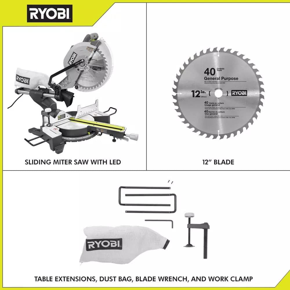 RYOBI 12 in. Sliding Compound Miter Saw with LED and 15 Amp Motor