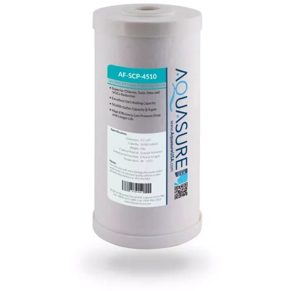 Aquasure Fortitude 25-Micron Dual Purpose Sediment and Carbon Whole House Water Filter, 10 in.