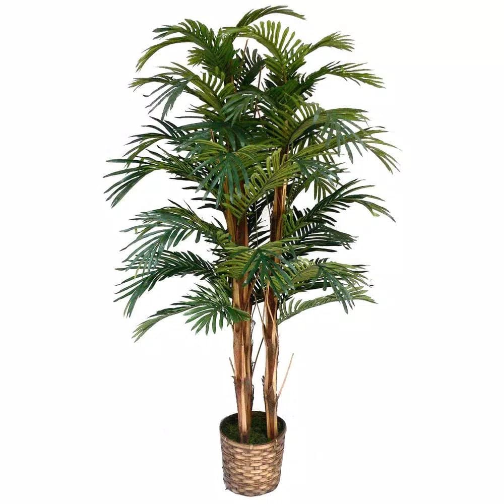 Vintage Home 5 ft. Realistic Silk Palm Tree with Wicker Basket Planter