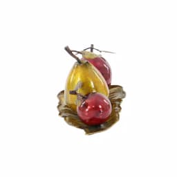 LITTON LANE Elegant Metal Fruit Sculpture Set - Golden Pear and Red Apples on Leaf Tray Base thumbnail 2