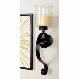 LITTON LANE 27 in. Wrought Iron Candle Sconce with Clear Glass Hurricane Holder, Black thumbnail 5