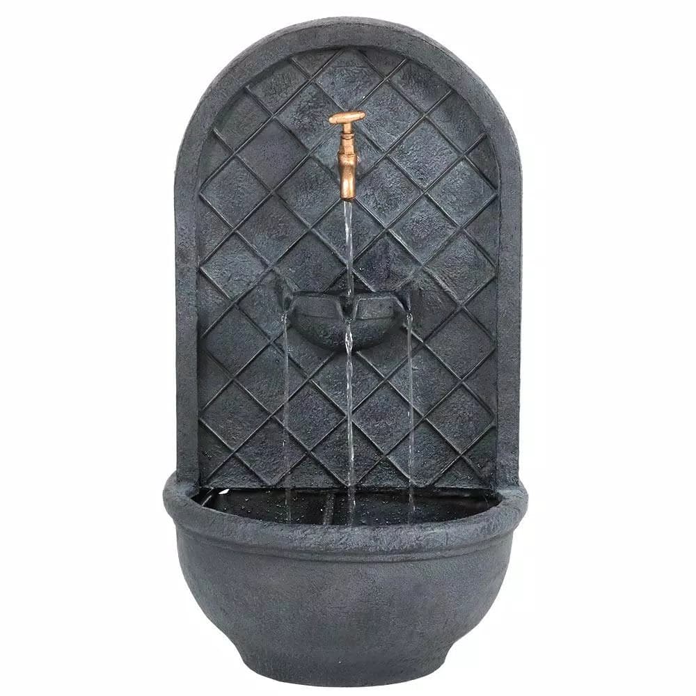 Sunnydaze Decor Messina Resin Outdoor Wall Fountain, Lead Finish Electric Water Feature