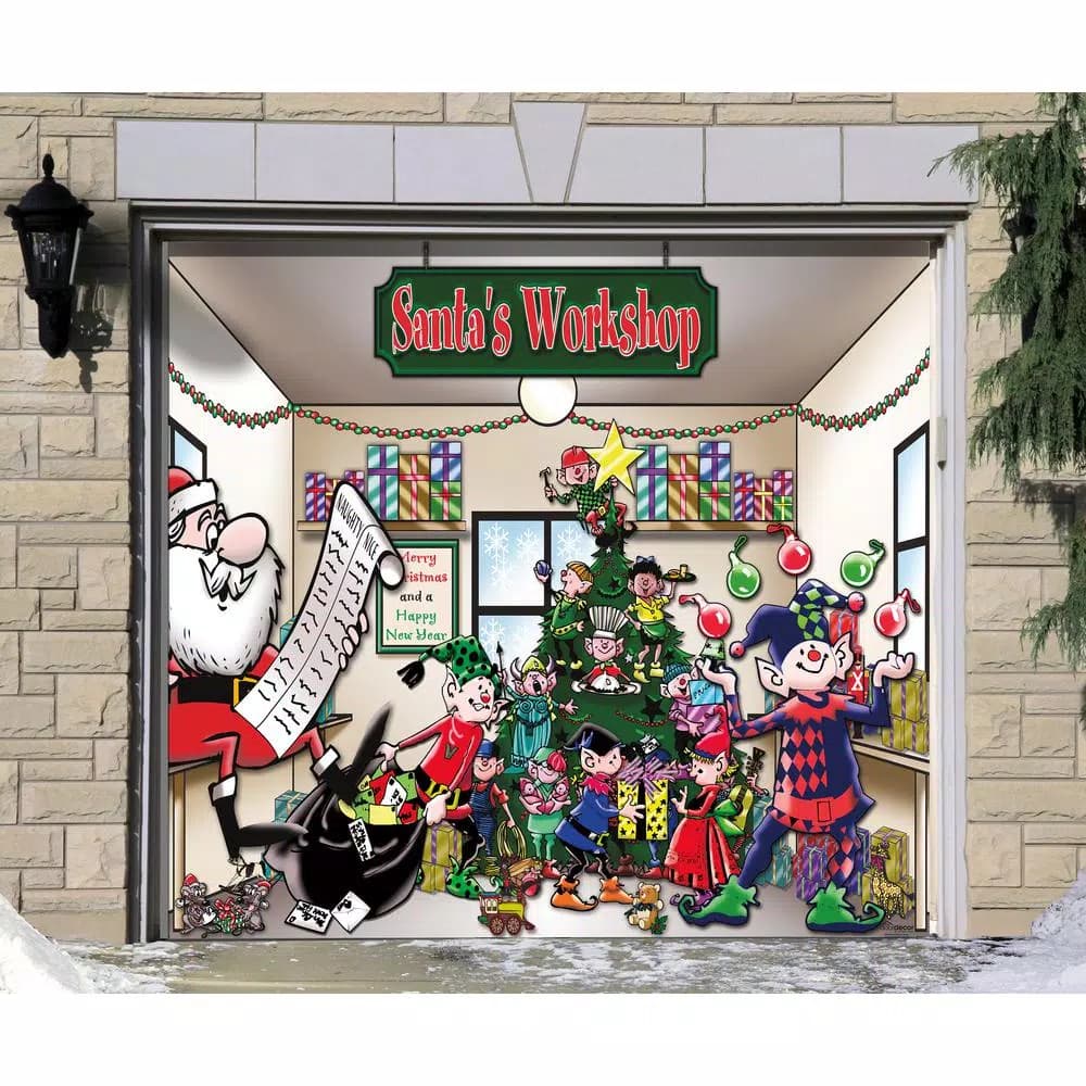 My Door Decor Santa's Workshop 7 ft. x 8 ft. Holiday Garage Door Mural