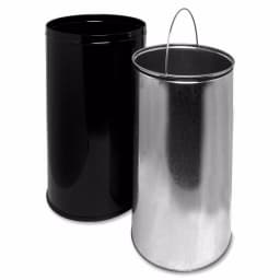 Genuine Joe 12 Gal. Black and Chrome Round Top Steel Trash Can with Push-to-Open Spring Door thumbnail 2