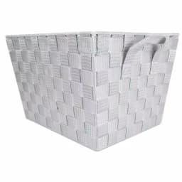 Home Basics Cool Grey Decorative Woven Fabric Storage Basket with Handles, 12 x 10 x 8 in. thumbnail 1