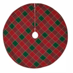 VHC Brands 55 in. Tristan Cherry Red & Shamrock Green Plaid Christmas Tree Skirt with Gold Trim thumbnail 1