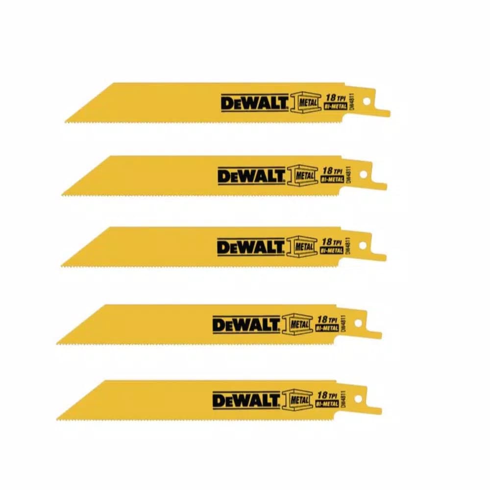 DEWALT 6 in. 18 TPI Bi-Metal Straight Back Reciprocating Saw Blade (5-Pack)