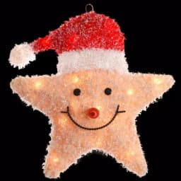 National Tree Company 18 in. Pre-Lit Smiling Yellow Star with Santa Hat - LED Holiday Decoration thumbnail 2