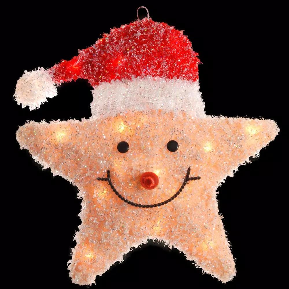 National Tree Company 18 in. Pre-Lit Smiling Yellow Star with Santa Hat - LED Holiday Decoration