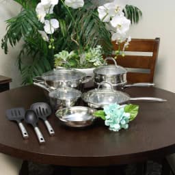 Oster Ridgewell 13-Piece Stainless Steel Cookware Set with Tempered-Glass Lids and Utensils thumbnail 3