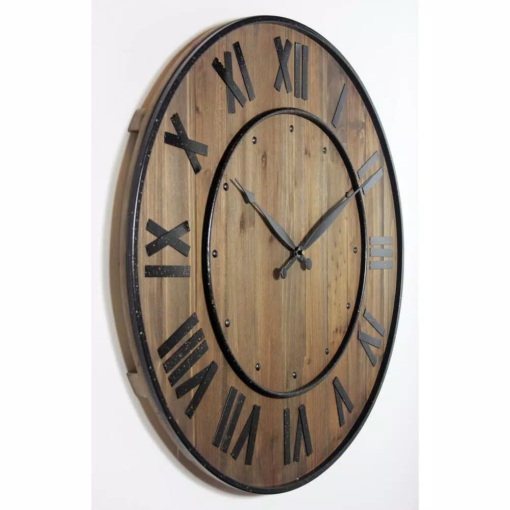 Infinity Instruments Wine Barrel 24 in. Wood and Steel Round Wall Clock