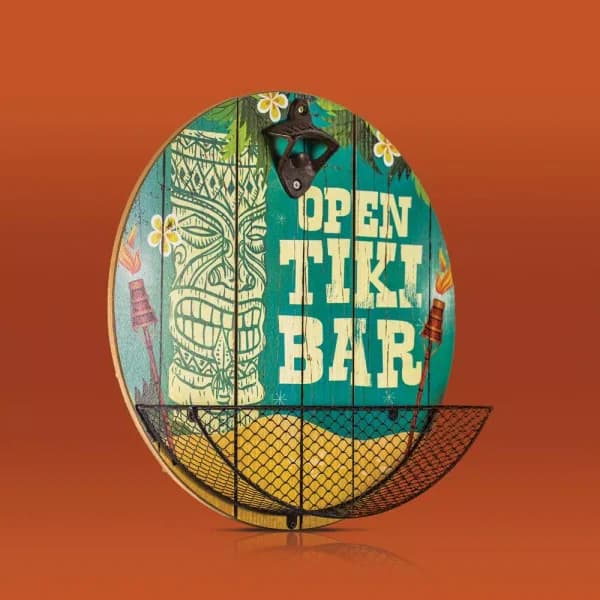 Crystal Art Gallery Open Tiki Bar Wall Decor Bottle Opener with Cap Catcher