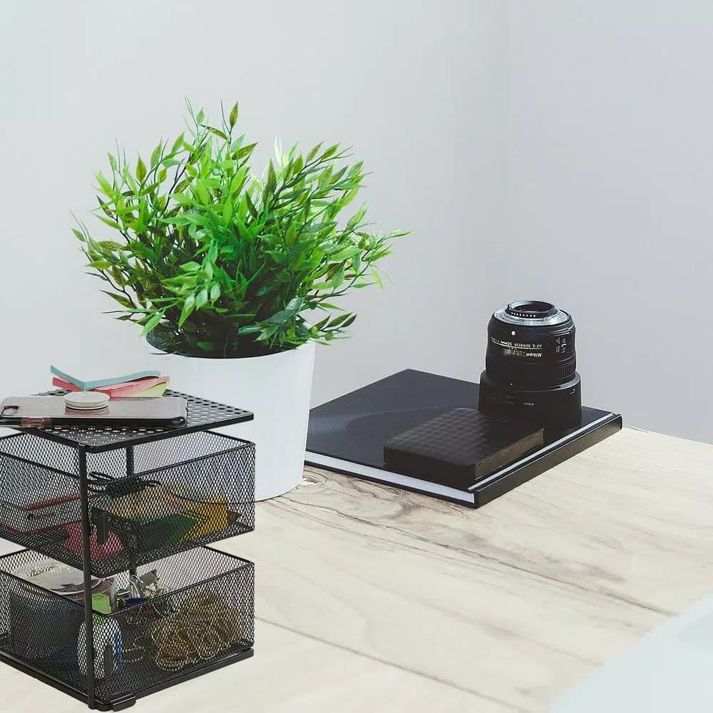 Mind Reader Rotating 2-Tier All-Purpose Organizer Shelf with Magnetic Baskets and Top Shelf, Black
