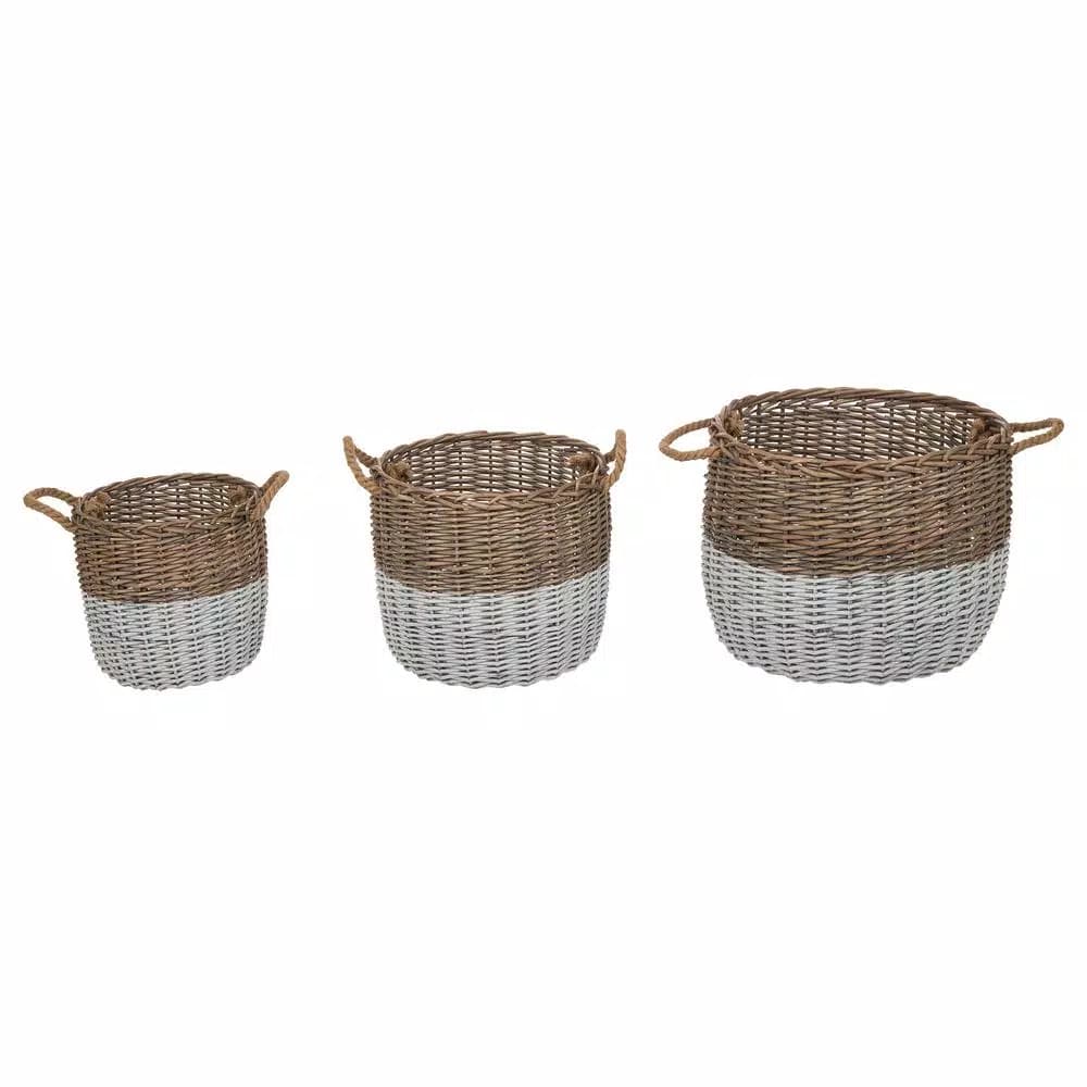 Glitzhome Natural Round Wicker Willow Baskets with Rope Handles, Set of 3, Farmhouse Style