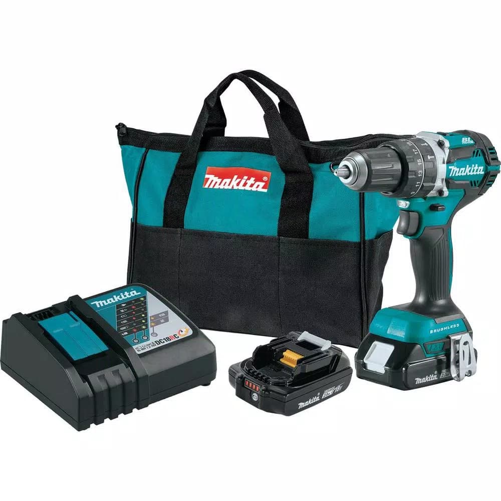 Makita 18V LXT Brushless 1/2 in. Hammer Driver-Drill Kit with (2) 2.0Ah Batteries, Charger and Bag