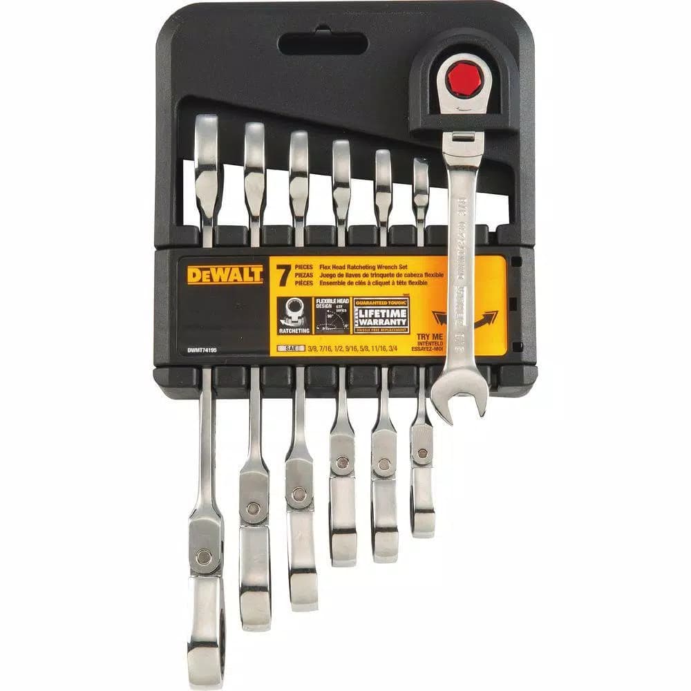 DEWALT DWMT74195 7-Piece SAE Ratcheting Flex Head Combination Wrench Set
