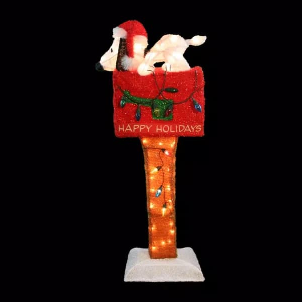 Peanuts 36 in. Peanuts Snoopy & Woodstock Red Mailbox 3D Pre-Lit Animated Tinsel Sculpture