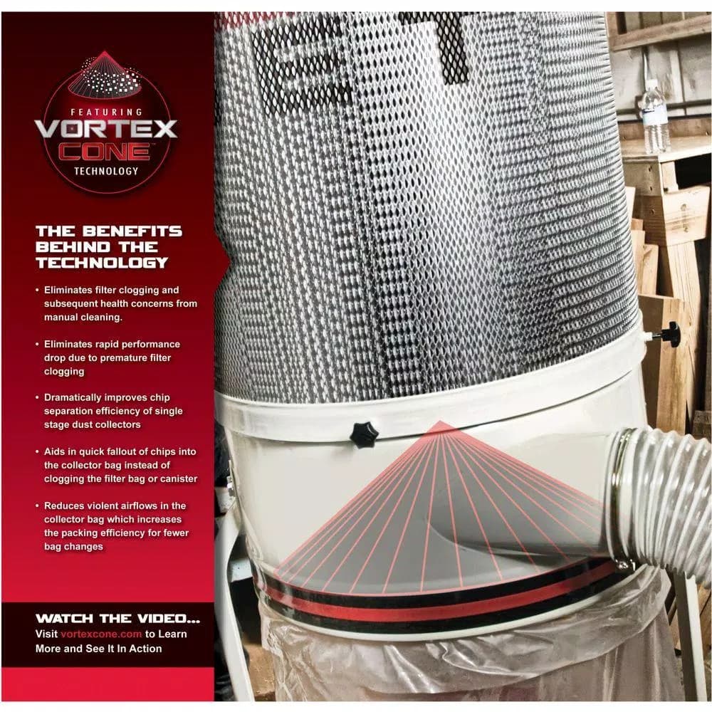 JET DC-1200VX-BK1 2HP 230V Dust Collector with 30-Micron Bag Filter Kit