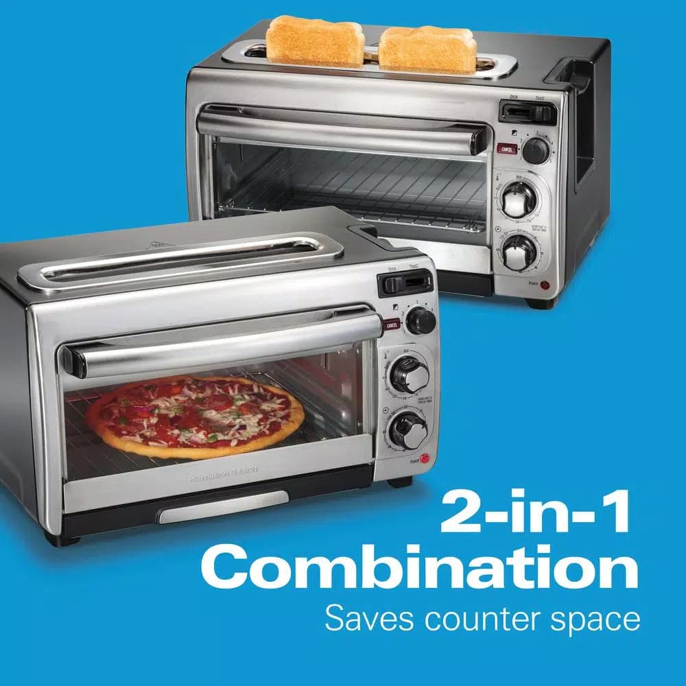 Hamilton Beach 2-in-1 1450W Toaster Oven and 4-Slice Toaster, Silver