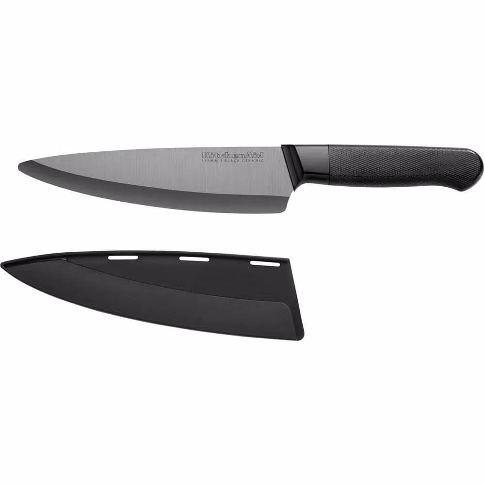 KitchenAid 4-Piece Ceramic Cutlery Set, Stone Grey Blades with Black Handles