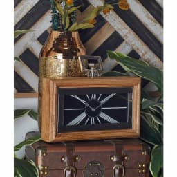 LITTON LANE Oak Brown and Silver Traditional Mango Wood Table Clock thumbnail 1