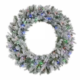 Home Accents Holiday Home Holiday Accents 30 in. Flocked Pine LED Prelit Wreath with 50 Warm White Lights and Timer thumbnail 1