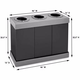Alpine Industries 28 Gal. Black Corrugated Plastic 3-Compartment Indoor Trash and Recycling Bin thumbnail 5