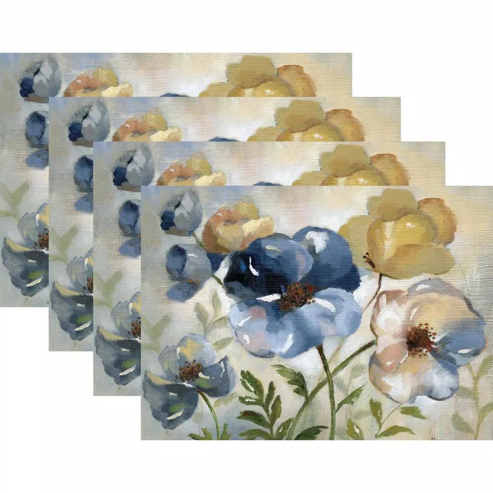 Morgan Home MHF Home Blue Floral Placemat Set, 4-Pack, Water Resistant Polypropylene