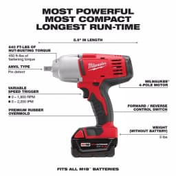 Milwaukee M18 1/2 in. High-Torque Impact Wrench Kit with (2) 3.0 Ah Batteries, Charger & Case thumbnail 3