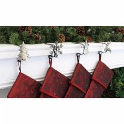 Haute Decor Antique Brass MantleClip Stocking Holder Set with Holiday Icons, 4-Pack thumbnail 2