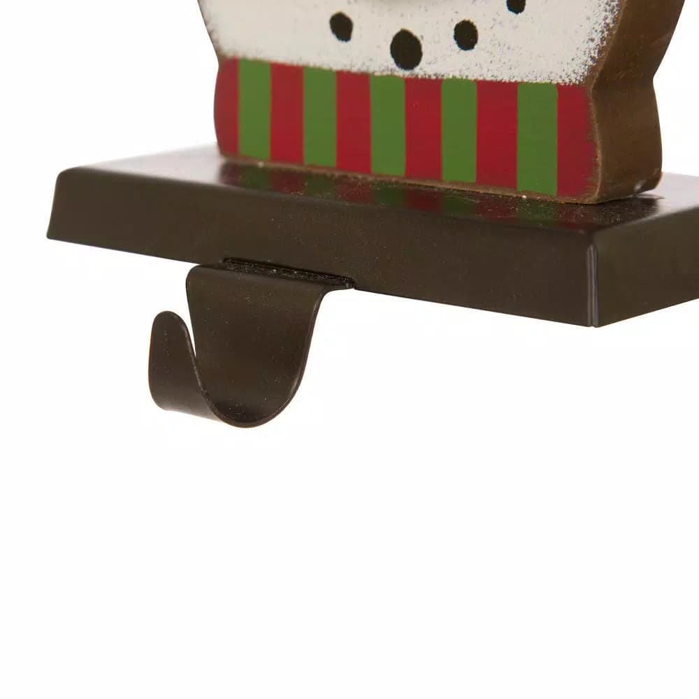 Glitzhome 6.5 in. Snowman Head Wooden and Metal Stocking Holder, Festive Holiday Decor