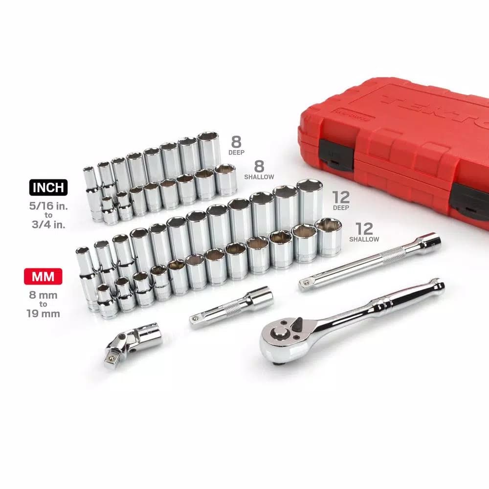TEKTON 45-Piece 3/8 in. Drive Socket Set, 5/16-3/4 in. and 8-19 mm SAE/Metric