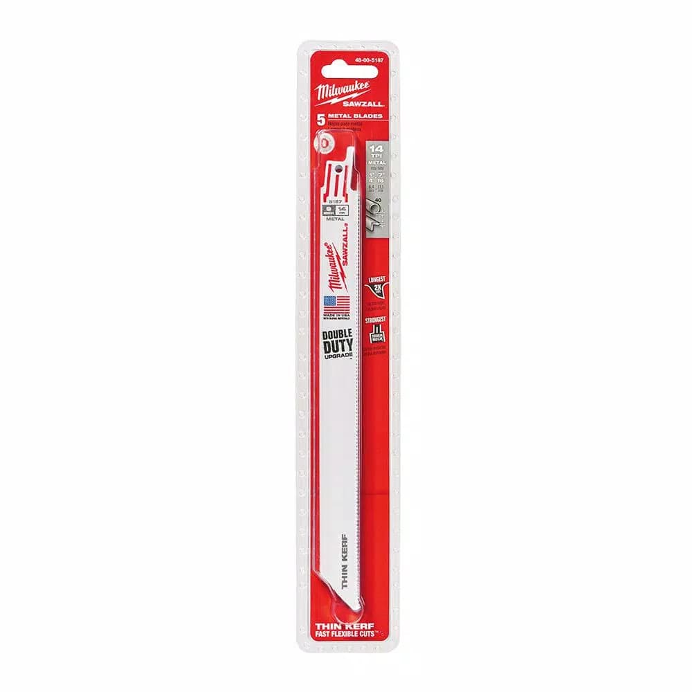 Milwaukee 9 in. 14 TPI Metal Cutting Reciprocating Saw Blades, 5-Pack
