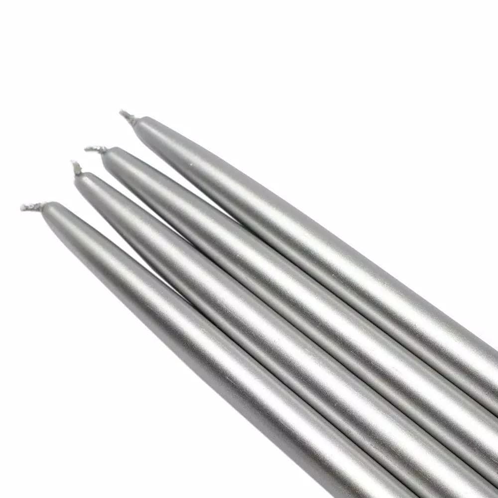 Zest Candle 10 in. Metallic Silver Taper Candles, Set of 12