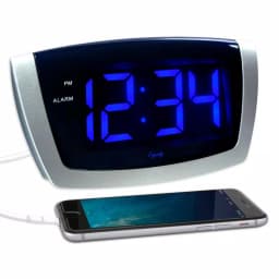 Equity by La Crosse Large 1.8 in. Blue LED Digital Alarm Clock with USB Charging Port - Silver thumbnail 3