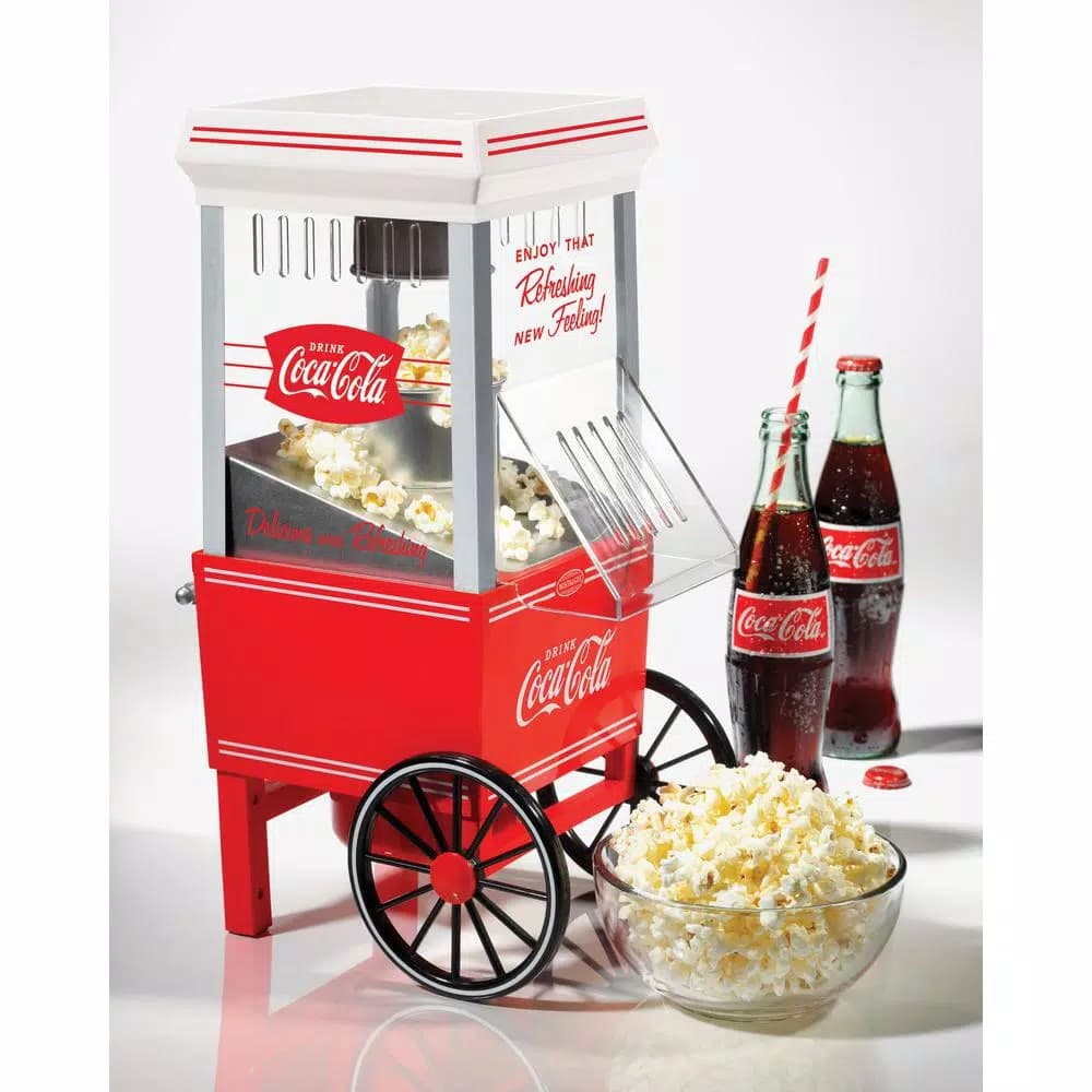 Nostalgia Coca-Cola Hot Air Popcorn Maker with Cart, 4 oz. Capacity, Red