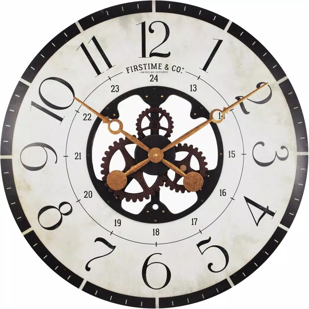 FirsTime 27 in. Carlisle Gears Oversized Wood Wall Clock, Rustic Brown