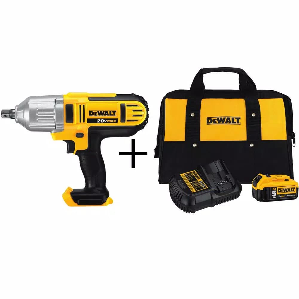 DEWALT 20V MAX XR 1/2 in. High Torque Brushless Impact Wrench Kit with 5.0Ah Battery and Charger