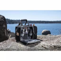 Picnic Time Malibu Black Wood Picnic Cooler Tote - Insulated Picnic Set for Two thumbnail 5